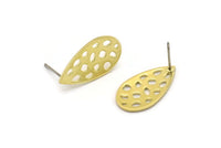 Brass Drop Earring, 6 Raw Brass Drop Stud Earrings With 1 Hole (20x11x0.80mm) M03407 A3206