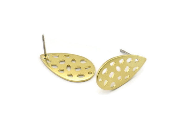 Brass Drop Earring, 6 Raw Brass Drop Stud Earrings With 1 Hole (20x11x0.80mm) M03407 A3206