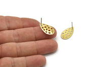 Brass Drop Earring, 6 Raw Brass Drop Stud Earrings With 1 Hole (20x11x0.80mm) M03407 A3206