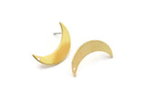 Brass Moon Earring, 8 Raw Brass Crescent Moon Stud Earrings With 1 Hole (21x6x1mm) D1077 A3899