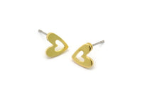 Brass Heart Earring, 12 Raw Brass Heart Stud Earrings (8x1mm) M03409 A2858