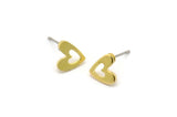 Brass Heart Earring, 12 Raw Brass Heart Stud Earrings (8x1mm) M03409 A2858