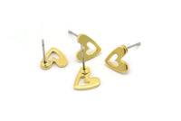 Brass Heart Earring, 12 Raw Brass Heart Stud Earrings (8x1mm) M03409 A2858