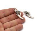 Pirate&#39;s Dagger Pendant, 2 Antique Silver Plated Brass Sword Dagger Charms (40x14mm) N0195
