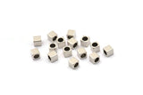 Silver Cube Bead, 24 Antique Silver Plated Brass Square Cube Beads (4x4mm) Bs 1148--N0547
