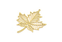 Brass Leaf Charm, 4 Raw Brass Leaf Charms With 1 Loop, Charm Pendants (43x38x0.60mm) SMP1145