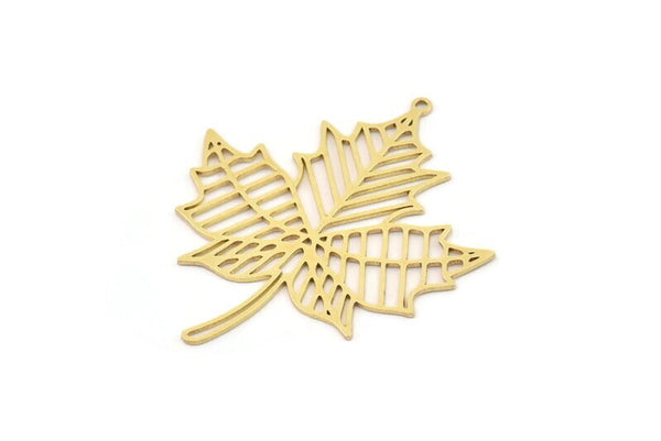 Brass Leaf Charm, 4 Raw Brass Leaf Charms With 1 Loop, Charm Pendants (43x38x0.60mm) SMP1145