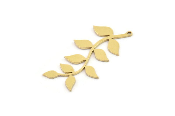 Brass Leaf Charm, 6 Raw Brass Leaf Charms With 1 Loop, Charm Pendants (39x19x0.80mm) SMP1148