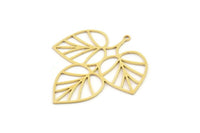 Brass Leaf Charm, 4 Raw Brass Leaf Charms With 1 Loop, Charm Pendants (37x35x0.60mm) SMP1151