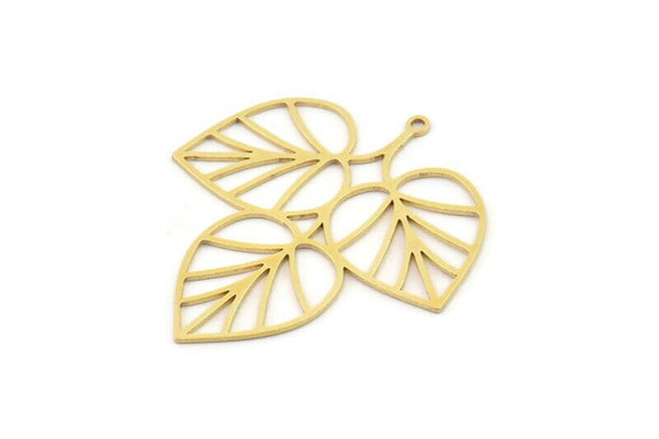 Brass Leaf Charm, 4 Raw Brass Leaf Charms With 1 Loop, Charm Pendants (37x35x0.60mm) SMP1151