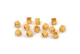 Square Cube Bead, 12 Gold Plated Brass Square Cube Beads (4x4mm) Bs 1148--N0547