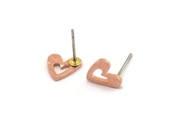 Copper Heart Earring, 10 Raw Copper Heart Stud Earrings (8x1mm) M03394 A2765