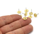 Brass Round Earring, 12 Textured Raw Brass Round Stud Earrings With 1 Hole (8x0.80mm) M339 A3667