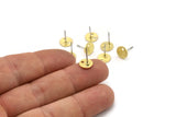 Brass Round Earring, 12 Textured Raw Brass Round Stud Earrings With 1 Hole (8x0.80mm) M339 A3667