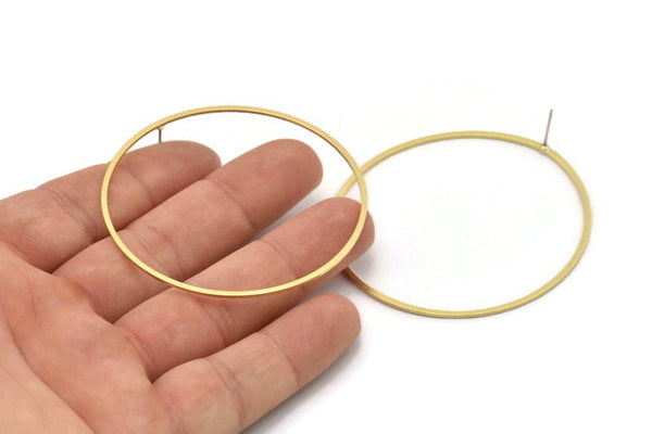 57mm Circle Earring - 6 Raw Brass Circle Stud Earrings (57x1.3x1mm) A6098 A4804