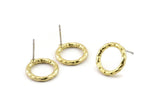 Brass Round Earring, 6 Raw Brass Circle Stud Earrings (14x2mm) N2431