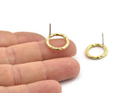 Brass Round Earring, 4 Raw Brass Circle Stud Earrings (16x2mm) N2437