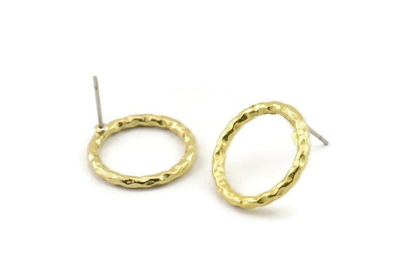 Brass Round Earring, 4 Raw Brass Circle Stud Earrings (18x2mm) N2440