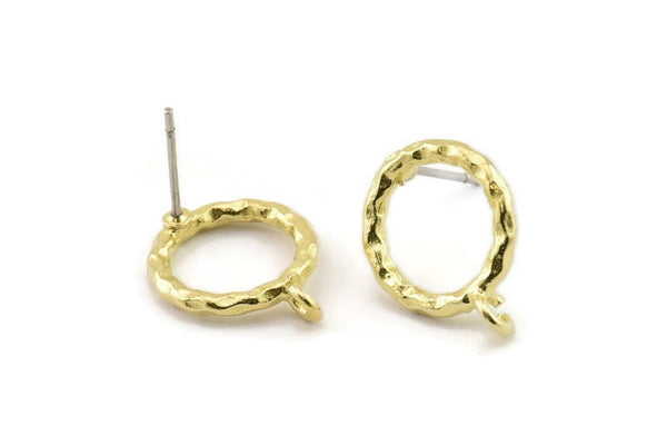 Brass Round Earring, 6 Raw Brass Circle Stud Earrings (14x2mm) N2439