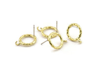 Brass Round Earring, 6 Raw Brass Circle Stud Earrings (14x2mm) N2439