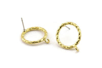 Brass Round Earring, 4 Raw Brass Circle Stud Earrings (18x2mm) N2433