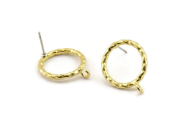 Brass Round Earring, 4 Raw Brass Circle Stud Earrings (18x2mm) N2433