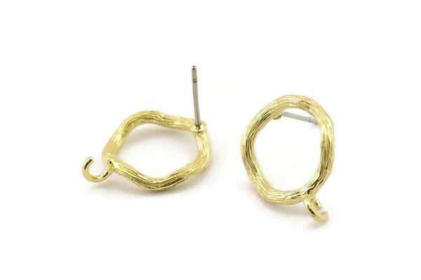 Brass Round Earring, 6 Raw Brass Circle Stud Earrings (14x2mm) N2435