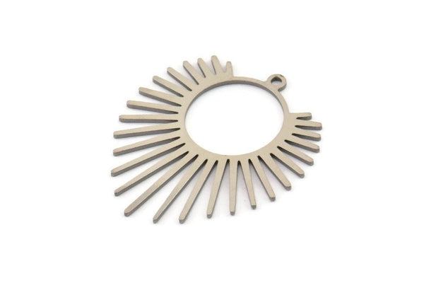 Steel Sun Charm, 6 Stainless Steel Sunshine Charms With 1 Loop, Pendants, Findings (33x29x0.80mm) SMP1155 A5578