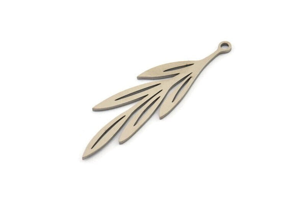 Steel Leaf Charm, 10 Stainless Steel Leaf Charms With 1 Loop, Charm Pendants (40x11x0.80mm) SMP1158