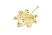 Brass Leaf Charm, 6 Raw Brass Leaf Charms With 1 Hole, Charm Pendants (44x33x0.80mm) SMP1170
