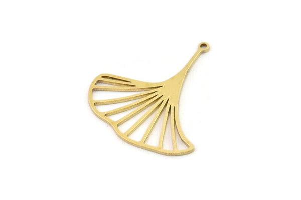 Brass Leaf Charm, 6 Raw Brass Ginkgo Leaf Charms With 1 Loop, Charm Earrings (31x29x0.80mm) SMP1171