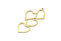 Brass Heart Charm, 4 Raw Brass Heart Charms With 1 Loop, Findings, Charm Earrings (43x23x0.80mm) SMP1178