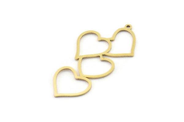 Brass Heart Charm, 4 Raw Brass Heart Charms With 1 Loop, Findings, Charm Earrings (43x23x0.80mm) SMP1178