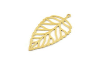Brass Leaf Charm, 4 Raw Brass Leaf Charms With 1 Loop, Charm Earrings (36x20x0.60mm) SMP1183