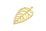 Brass Leaf Charm, 4 Raw Brass Leaf Charms With 1 Loop, Charm Earrings (36x20x0.60mm) SMP1183