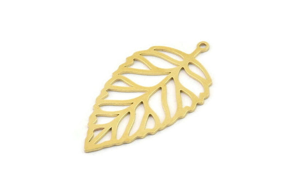 Brass Leaf Charm, 4 Raw Brass Leaf Charms With 1 Loop, Charm Earrings (36x20x0.60mm) SMP1183
