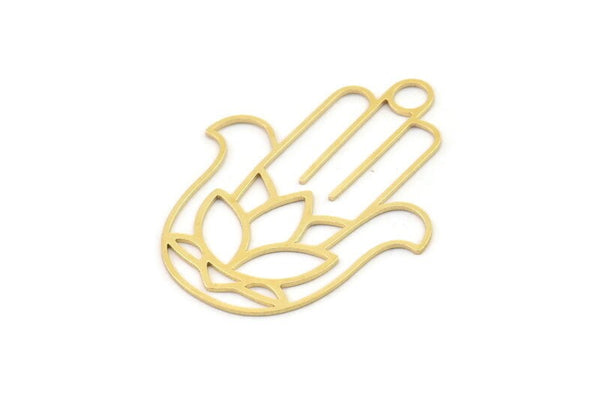 Brass Hand Charm, 2 Raw Brass Hand Shaped Charms With 1 Loop, Charm Earrings (42x33x0.60mm) SMP1186