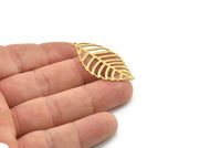 Brass Leaf Charm, 4 Raw Brass Leaf Charms With 1 Loop, Charm Earrings (39x21x0.60mm) SMP1189