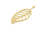 Brass Leaf Charm, 6 Raw Brass Leaf Charms With 1 Loop, Charm Earrings (39x17x0.60mm) SMP1192