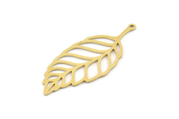 Brass Leaf Charm, 6 Raw Brass Leaf Charms With 1 Loop, Charm Earrings (39x17x0.60mm) SMP1192