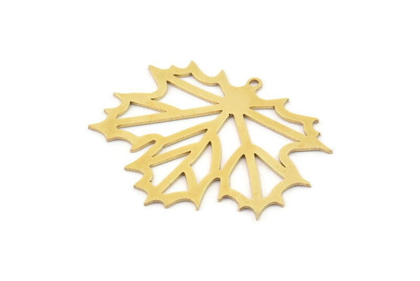 Brass Leaf Charm, 2 Raw Brass Leaf Charms With 1 Loop, Charm Earrings (38x31x0.60mm) SMP1204
