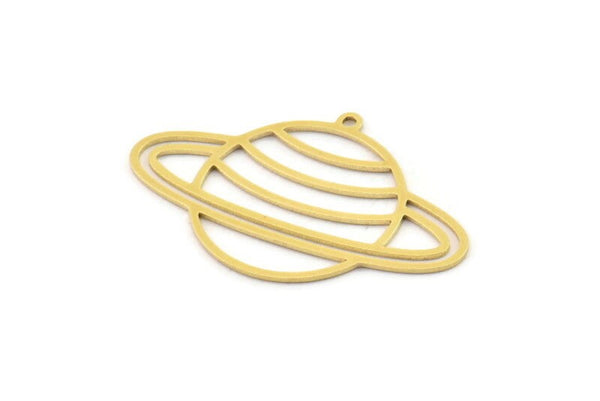 Brass Planet Charm, 4 Raw Brass Planet Charms With 1 Loop, Saturn Charms (35x22x0.60mm) SMP1206