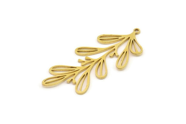 Brass Leaf Charm, 4 Raw Brass Leaf Charms With 1 Loop, Charm Earrings (44x19x0.80mm) SMP1209