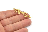 Brass Leaf Charm, 4 Raw Brass Leaf Charms With 1 Loop, Charm Earrings (44x14x0.80mm) SMP1217