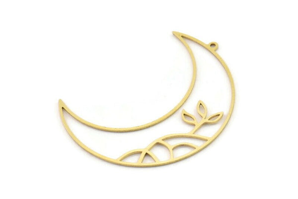 Brass Moon Charm, 2 Raw Brass Crescent Moon Charms With 1 Loop (47x15x0.80mm) SMP1220