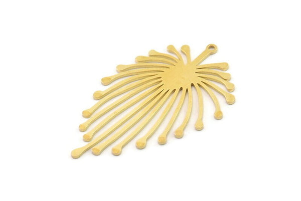 Brass Dandelion Charm, 6 Raw Brass Fringed Charms With 1 Loop (45x27x0.80mm) SMP1224
