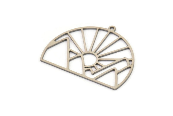 Steel Sun Charm, 4 Stainless Steel Rising Sun And Mount Charms With 1 Loop, Charm Pendants (29x38x0.80mm) SMP1122