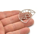 Steel Sun Charm, 4 Stainless Steel Rising Sun And Mount Charms With 1 Loop, Charm Pendants (29x38x0.80mm) SMP1122
