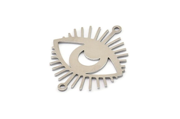 Steel Eye Charm, 8 Stainless Steel Eye Charms With 2 Loops, Connectors, Crescent Moon Charms (30x26x0.80mm) SMP1123
