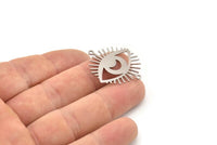 Steel Eye Charm, 8 Stainless Steel Eye Charms With 2 Loops, Connectors, Crescent Moon Charms (30x26x0.80mm) SMP1123
